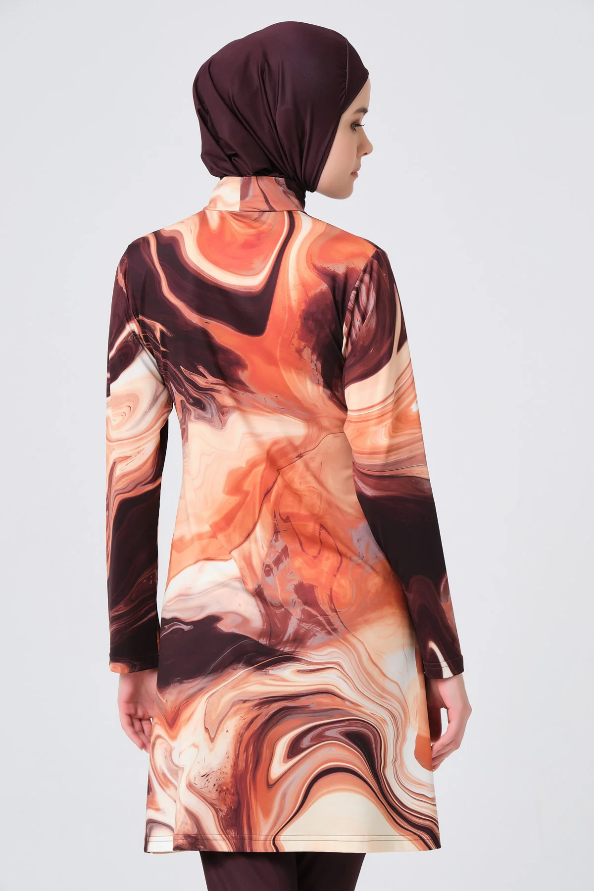 Desenli Dik Yaka Tesettür Mayo