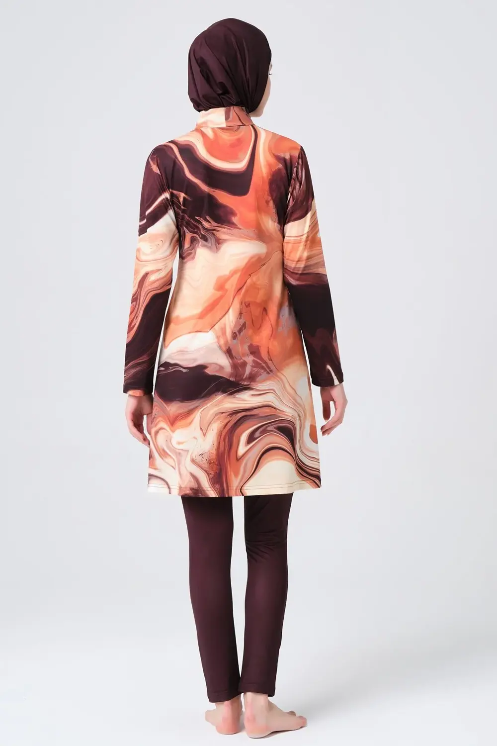 Desenli Dik Yaka Tesettür Mayo