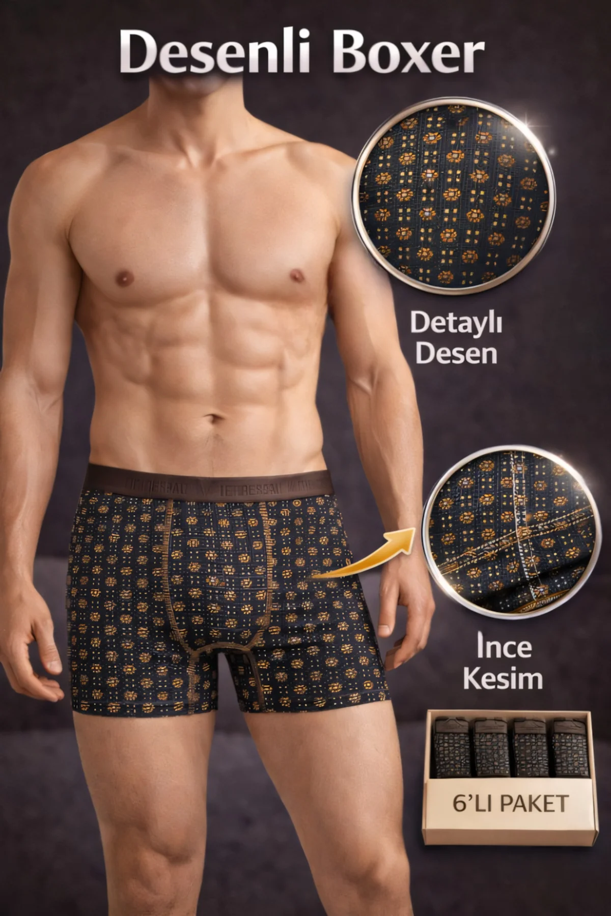 Desenli Erkek Boxer 6'lı Paket ZER