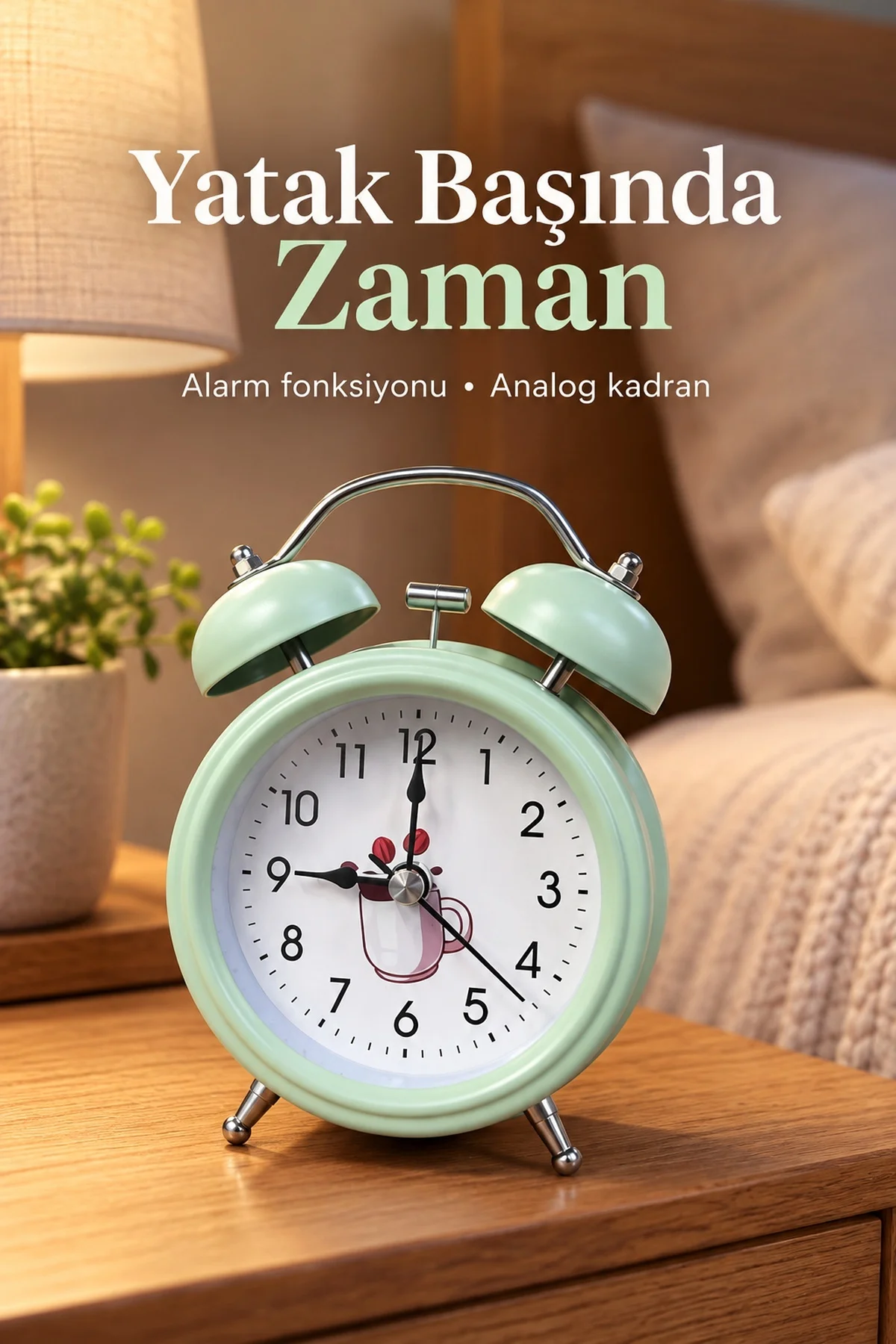 Desenli Kadranlı Analog Masa Saati Alarm Özellikli Desenli Kadranlı Analog Masa Saati Alarm Özellikli