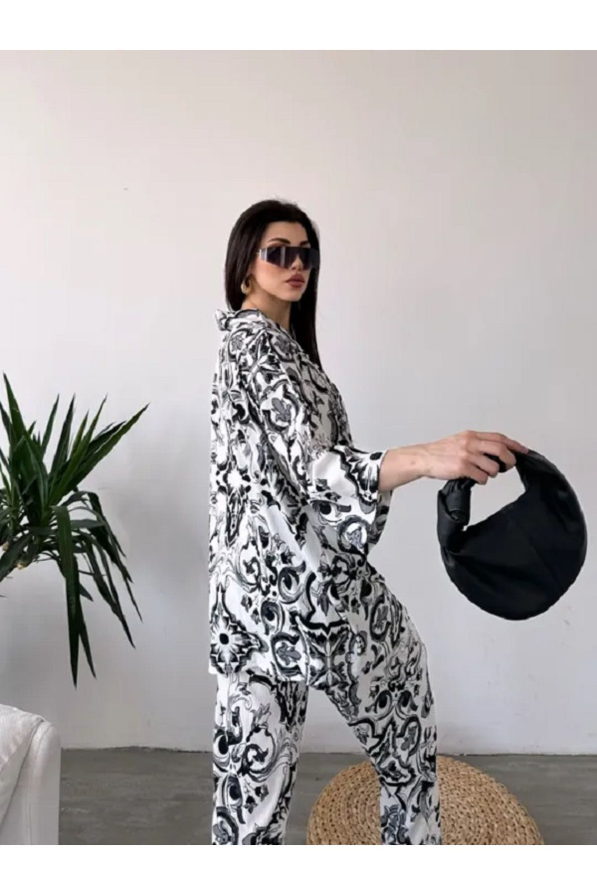 Etnik Desenli Kimono Ve Pantolon İkili Takım