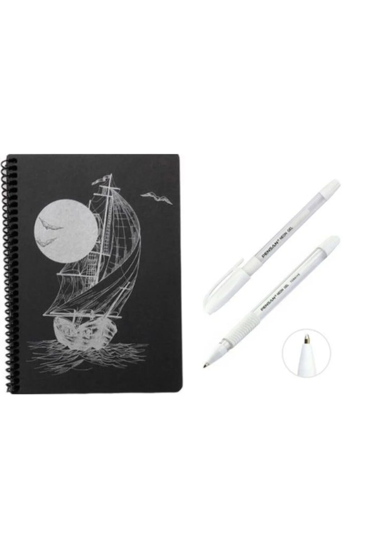 Desenli Siyah Defter Siyah Yapraklı Defter - Siyah Sayfalı Defter