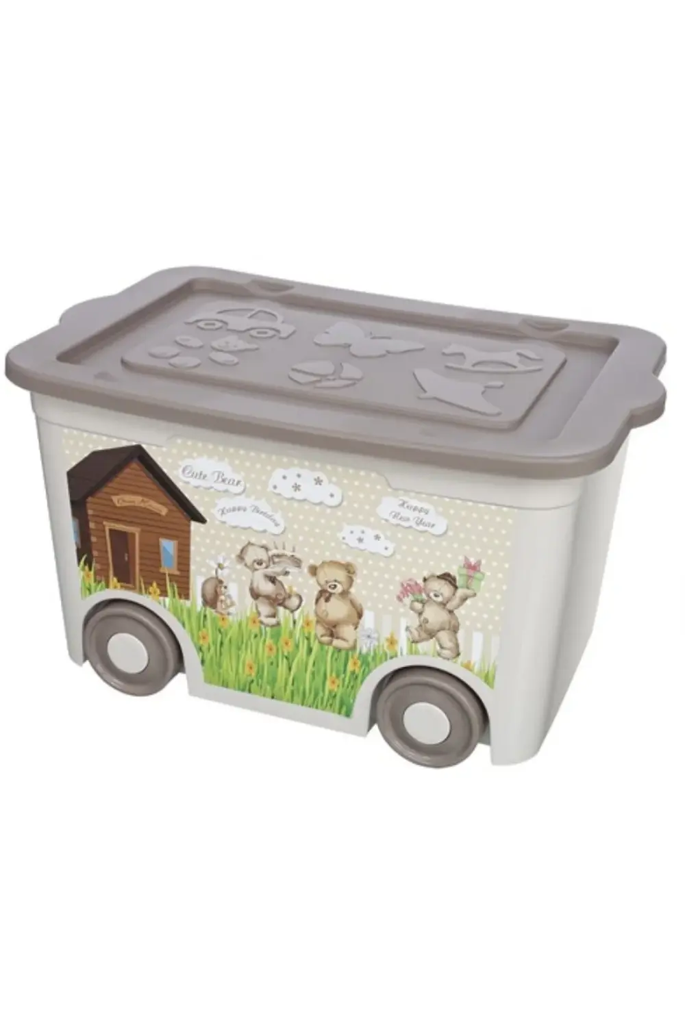 Desenli tekerlekli oyuncak kutusu