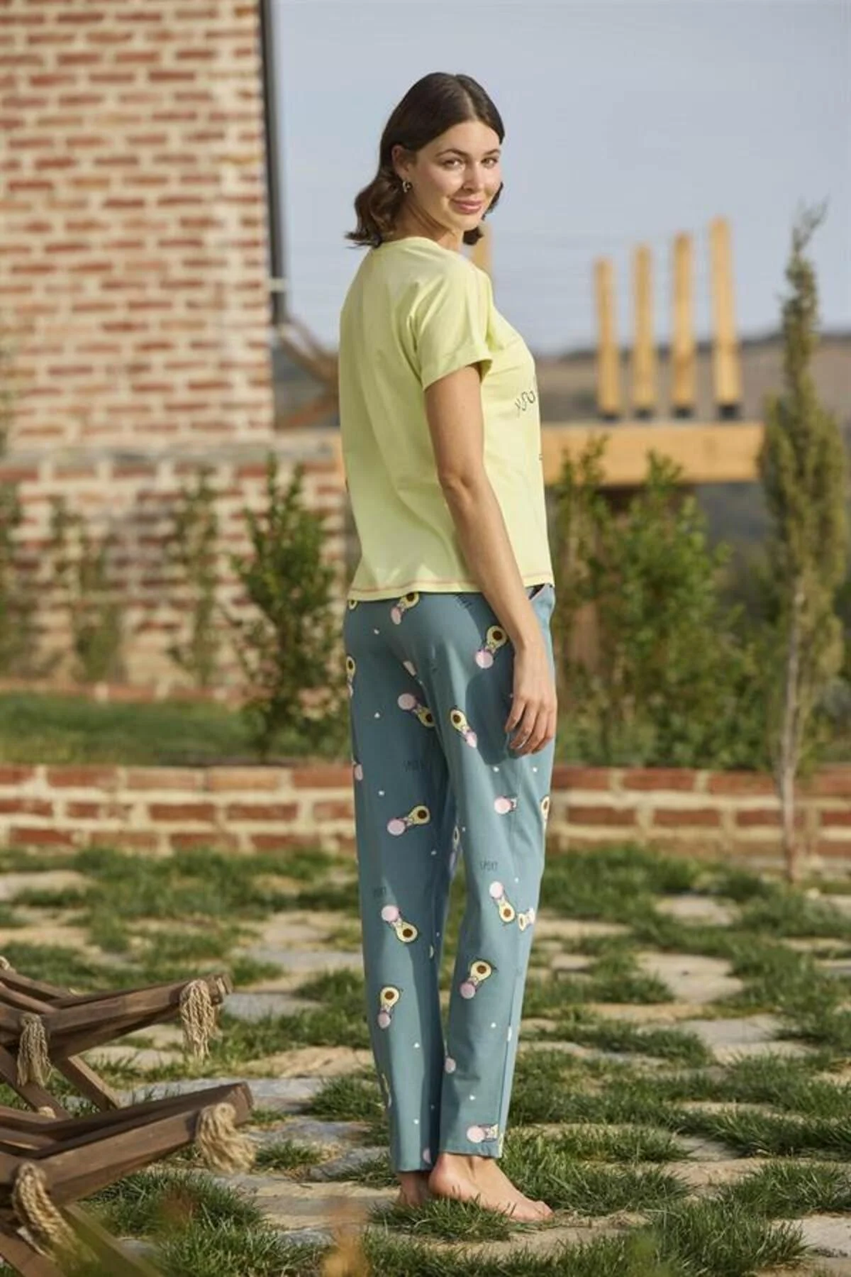 Desenli ve Baskılı "Yoga Sport" Pijama Takımı - SSSSSS3197-7604 - Görsel 5