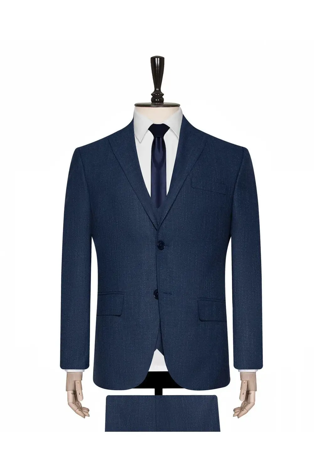 Süvari Desenli Yelekli Koyu Mavi Slim Fit Takım Elbise