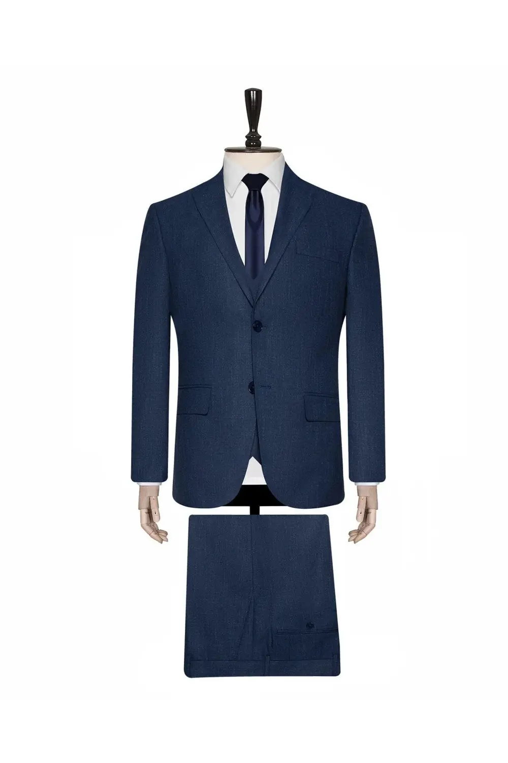 Süvari Desenli Yelekli Koyu Mavi Slim Fit Takım Elbise