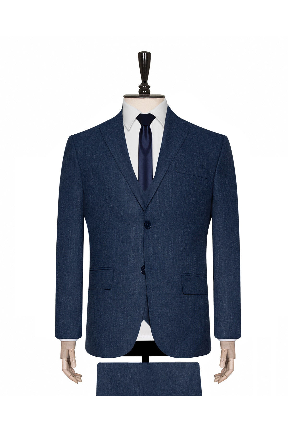 Süvari Desenli Yelekli Koyu Mavi Slim Fit Takım Elbise