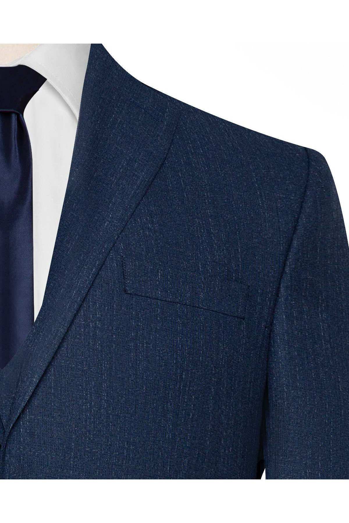 Süvari Desenli Yelekli Koyu Mavi Slim Fit Takım Elbise