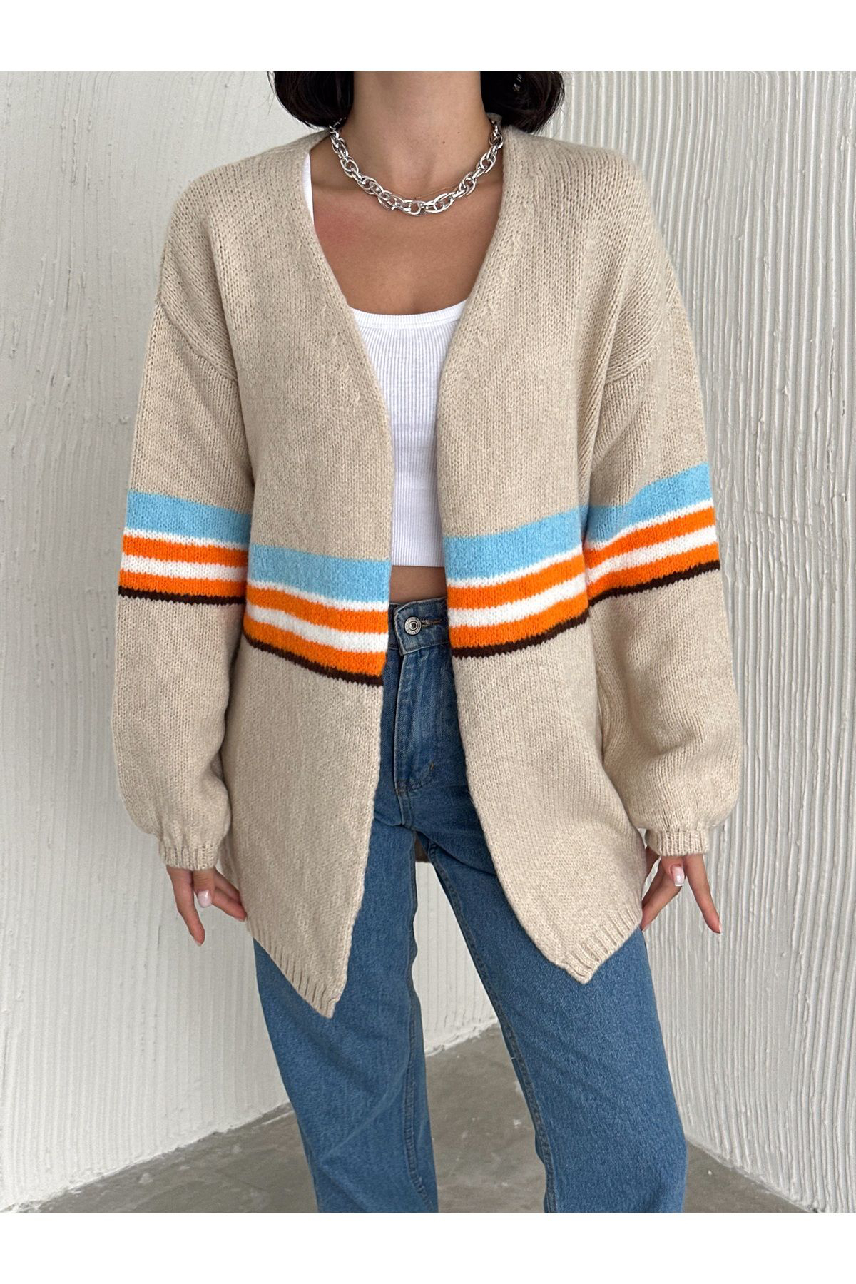 Fiolin Desenli Yumuşak Doku Triko Hırka