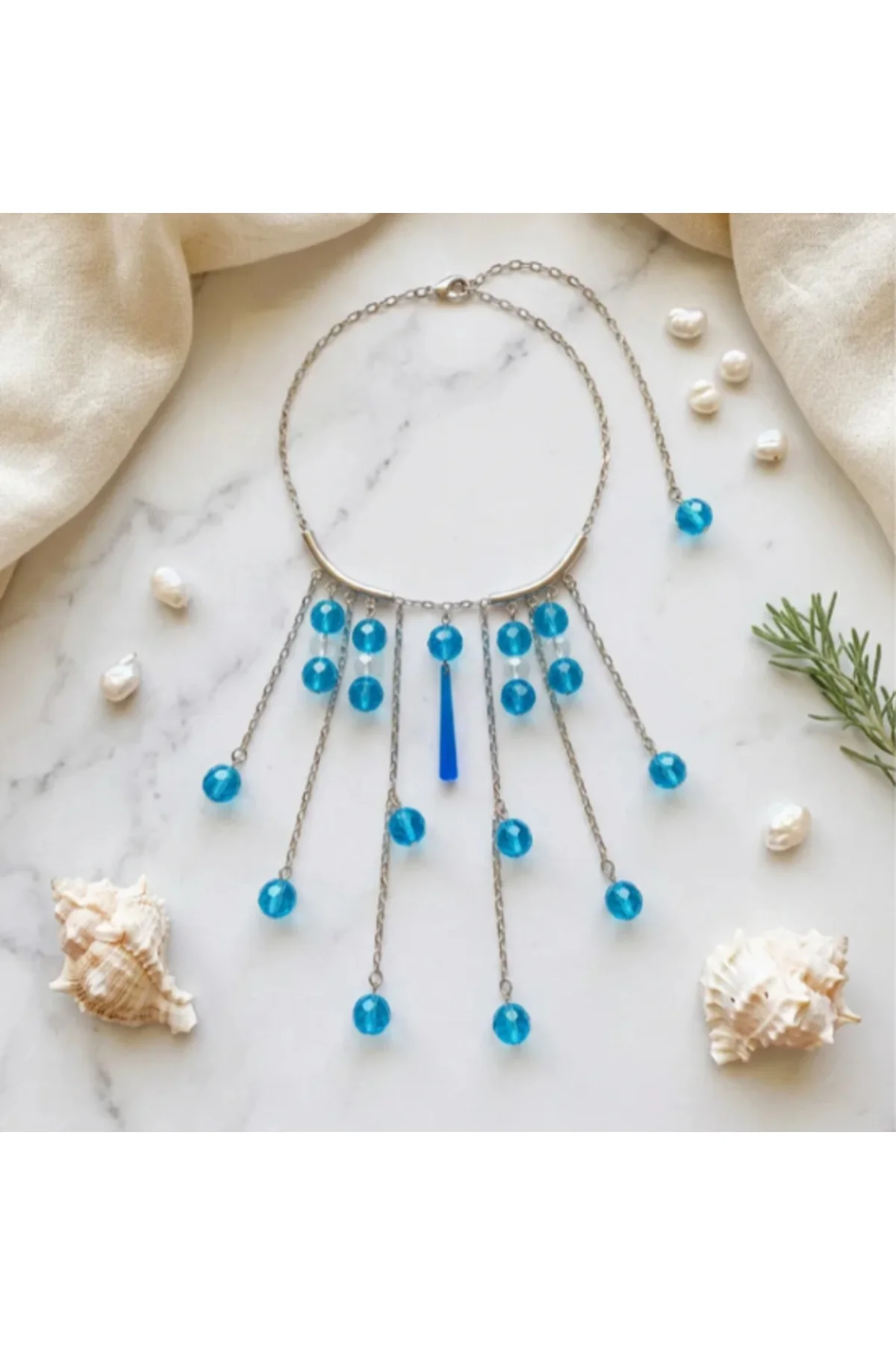 Design Jewelry Mavi Cam Kolye