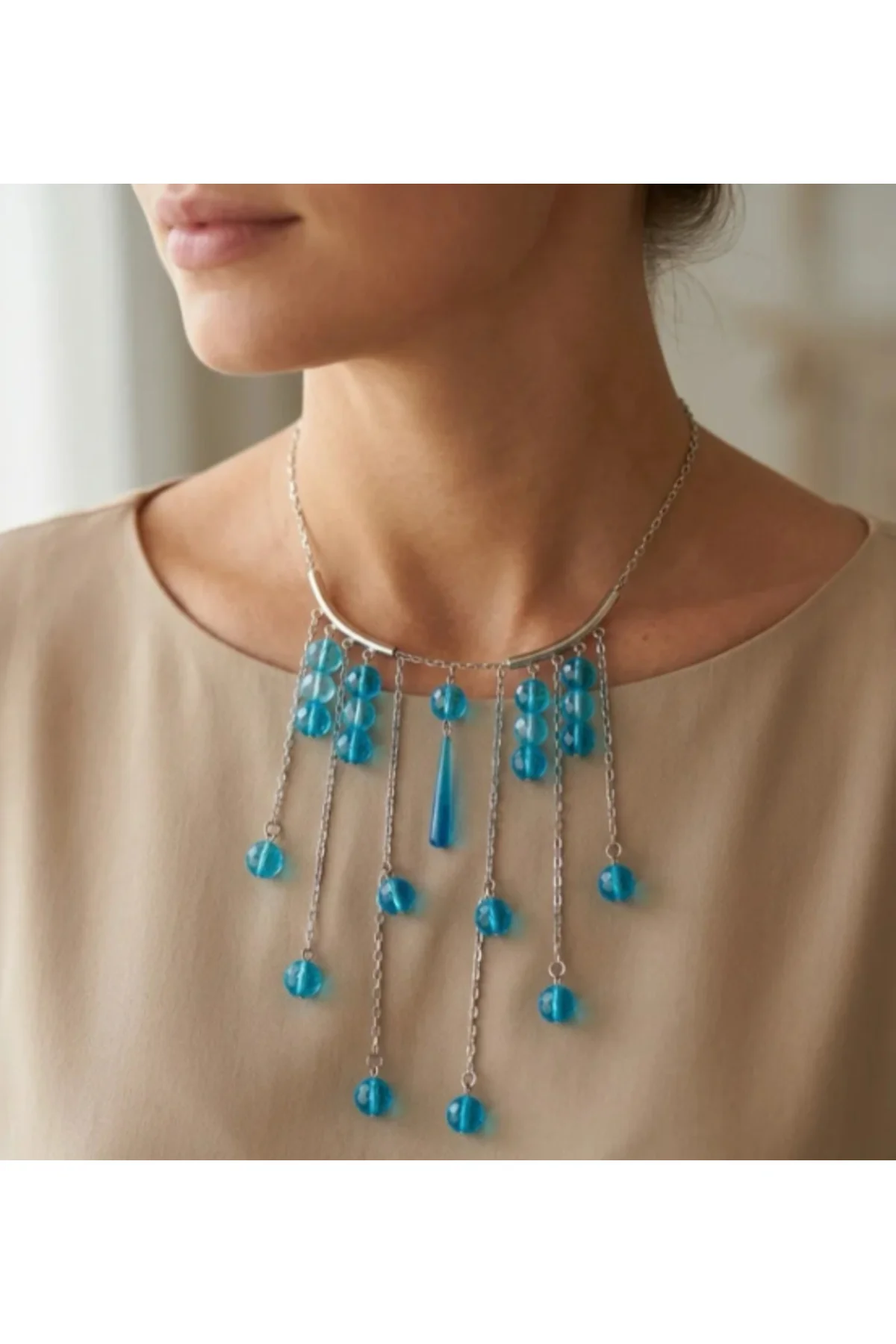 Design Jewelry Mavi Cam Kolye