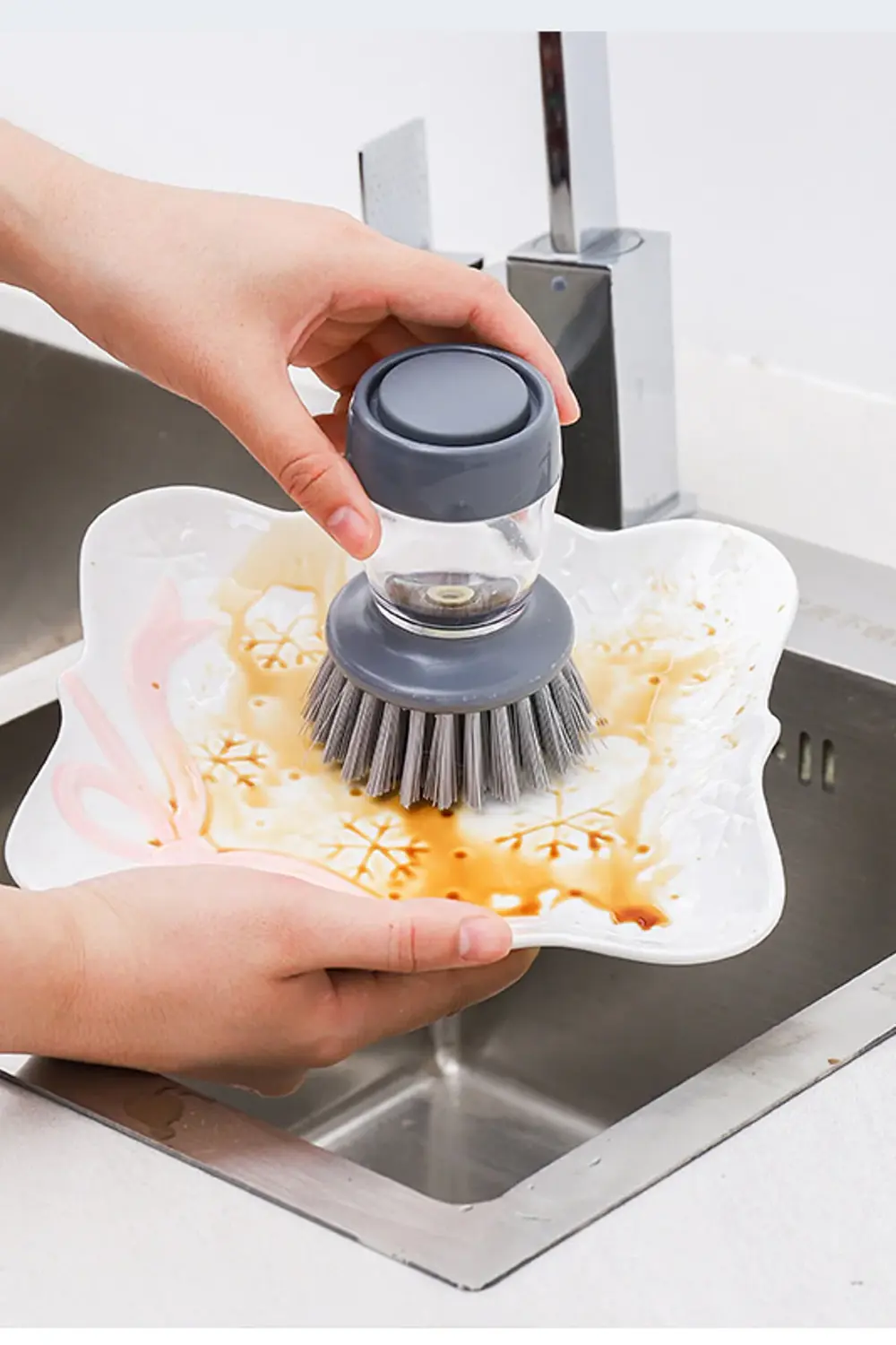 Deterjan Hazneli Kolay Bulaşık Yıkama Temizleme Fırçası Bulaşık S