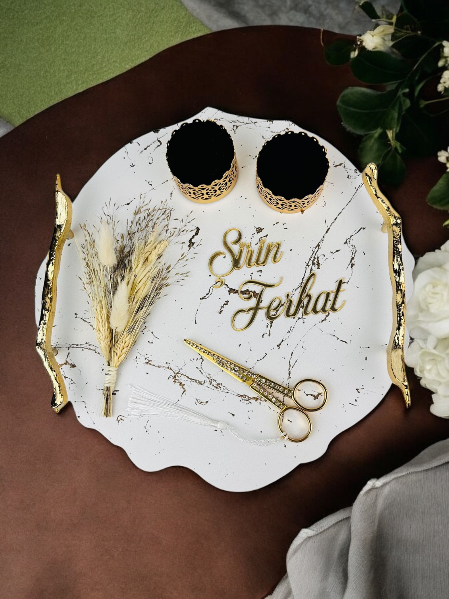Cyzhome Devotiony Felsefesiyle Gold Polyester Söz Ve Nişan Tepsisi 