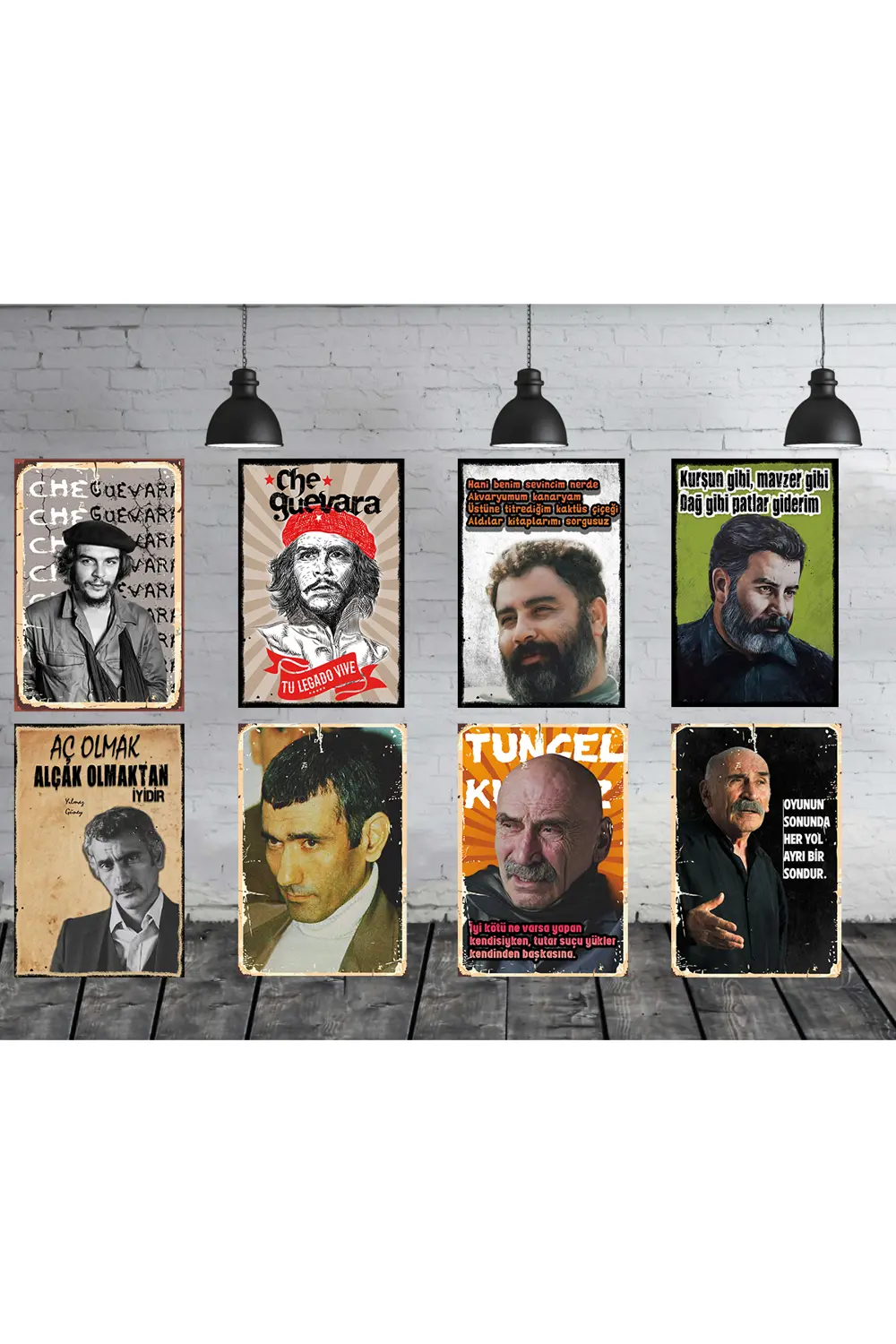 Devrimci Seti 8 Adet 20x30 Cm Retro Ahşap Poster
