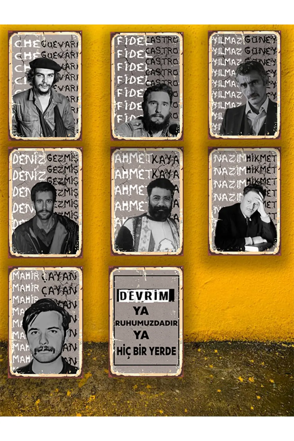 Devrimci Seti 8 Adet Che Guevara Deniz Gezmiş 20x30 Cm Retro Ahşa