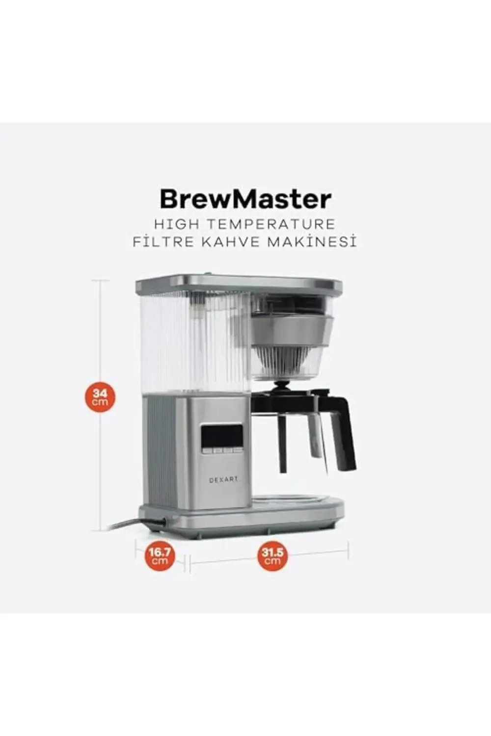 Dexart MD-5201T BrewMaster Temperature Filtre Kahve Makinesi, Gri