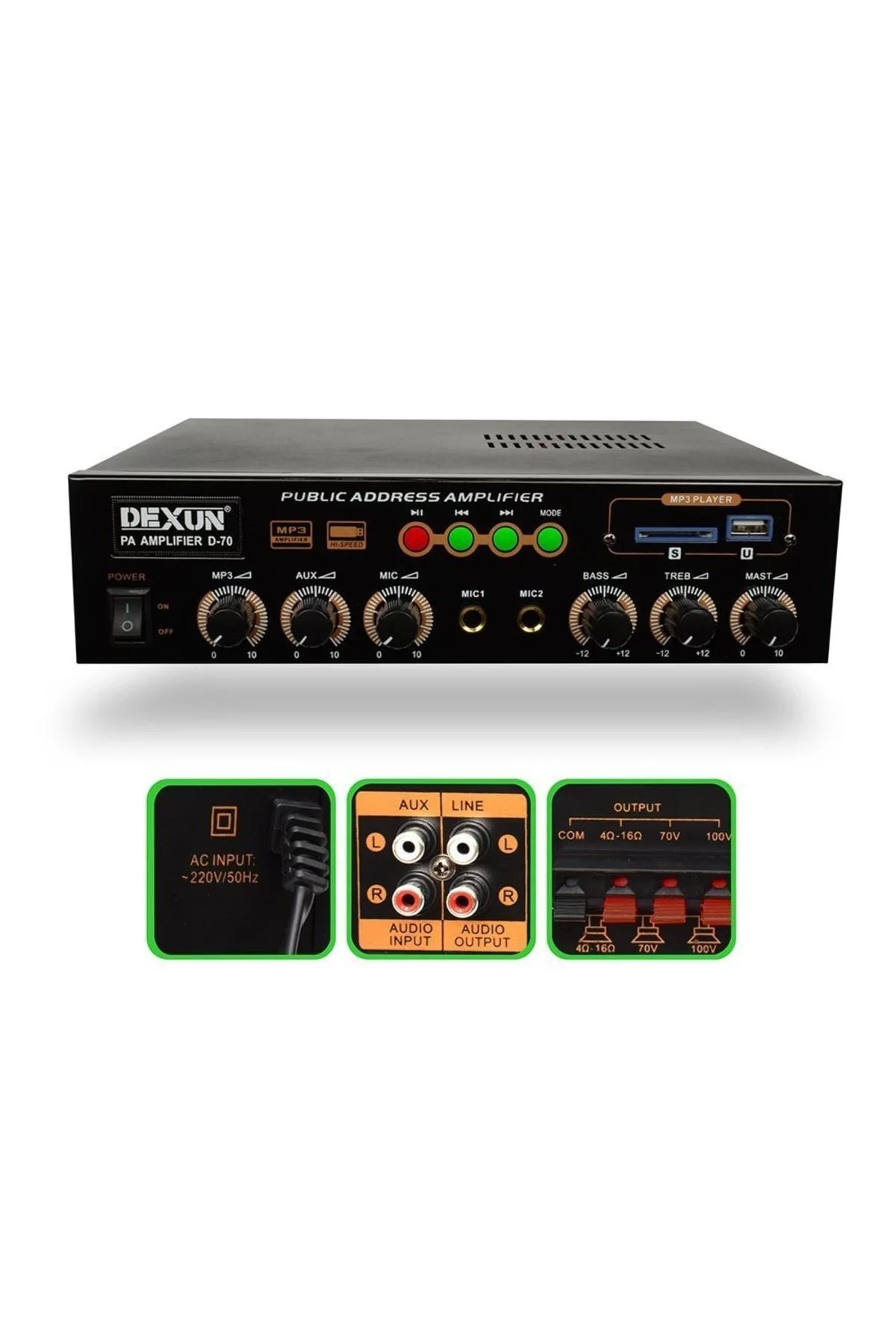 Dexun D-70 60 Watt 100v-70v -4-16 Ohm Usbli Mini Hat Trafolu Anfi Dexun D-70 60 Watt 100v-70v -4-16 Ohm Usbli Mini Hat Trafolu Anfi - Görsel 3