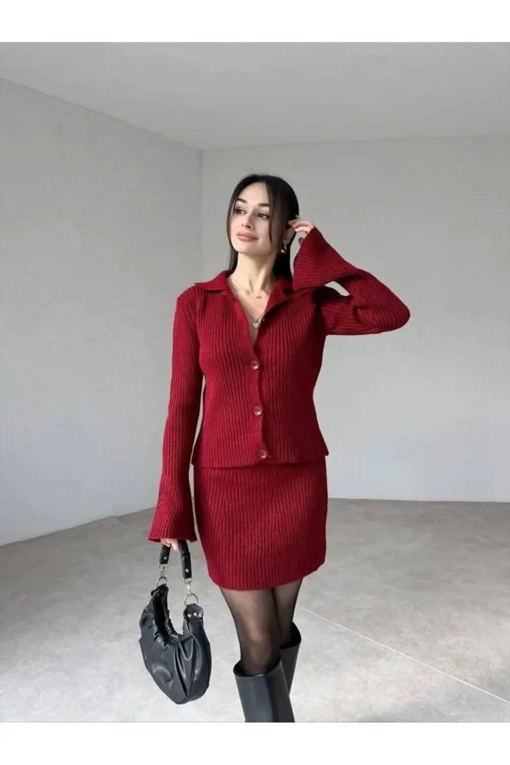 DGNS 2'Lİ KOLDETAYLI HIRKA-ETEK TAKIM