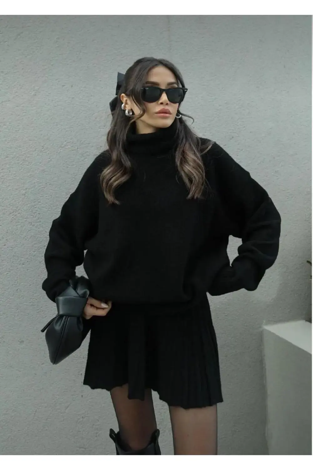 DGN'S 2'Lİ PİLİSELİ ETEK - BOĞAZLI KAZAK KADIN TRİKO ETEKLİ ALT Ü