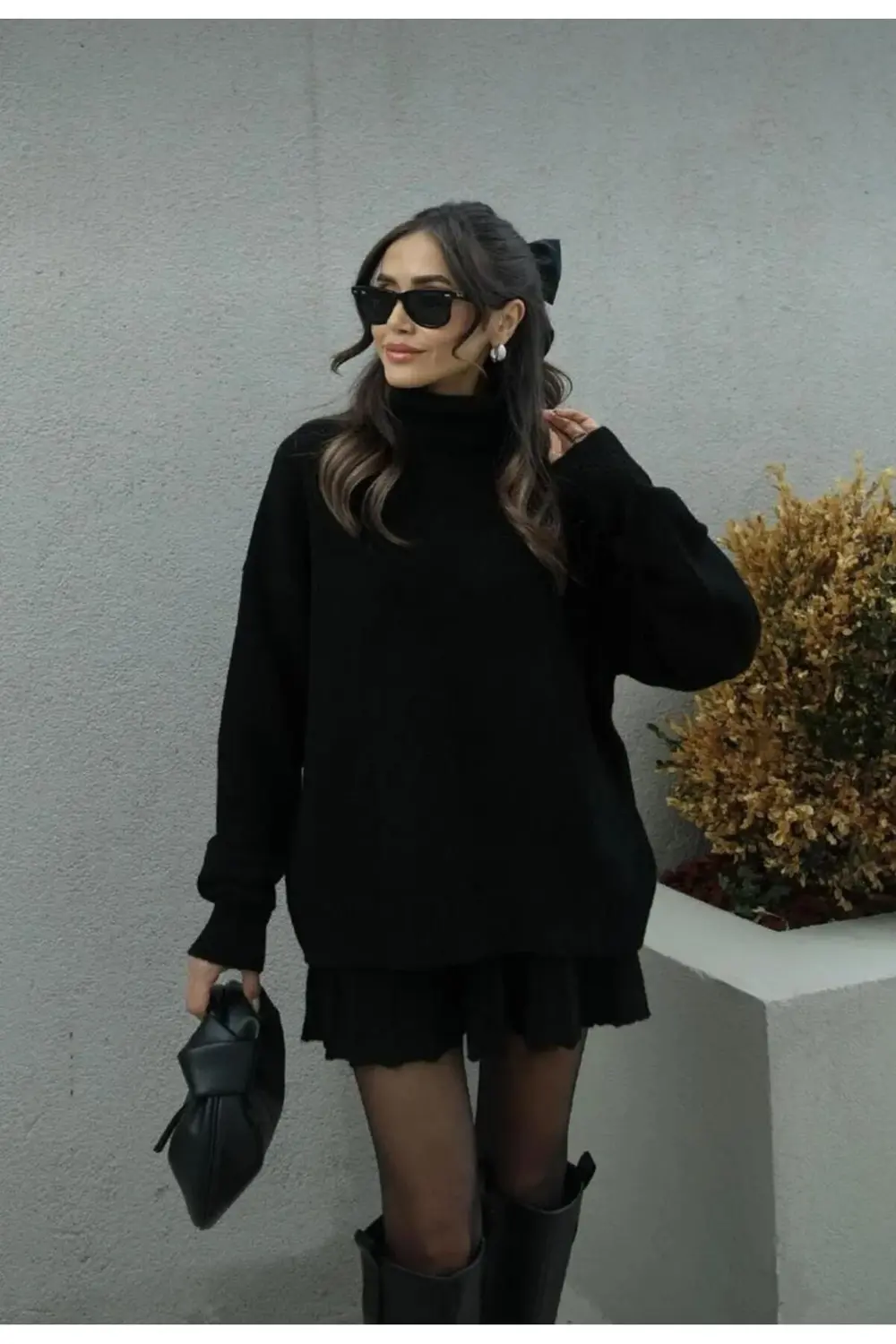 DGN'S 2'Lİ PİLİSELİ ETEK - BOĞAZLI KAZAK KADIN TRİKO ETEKLİ ALT Ü