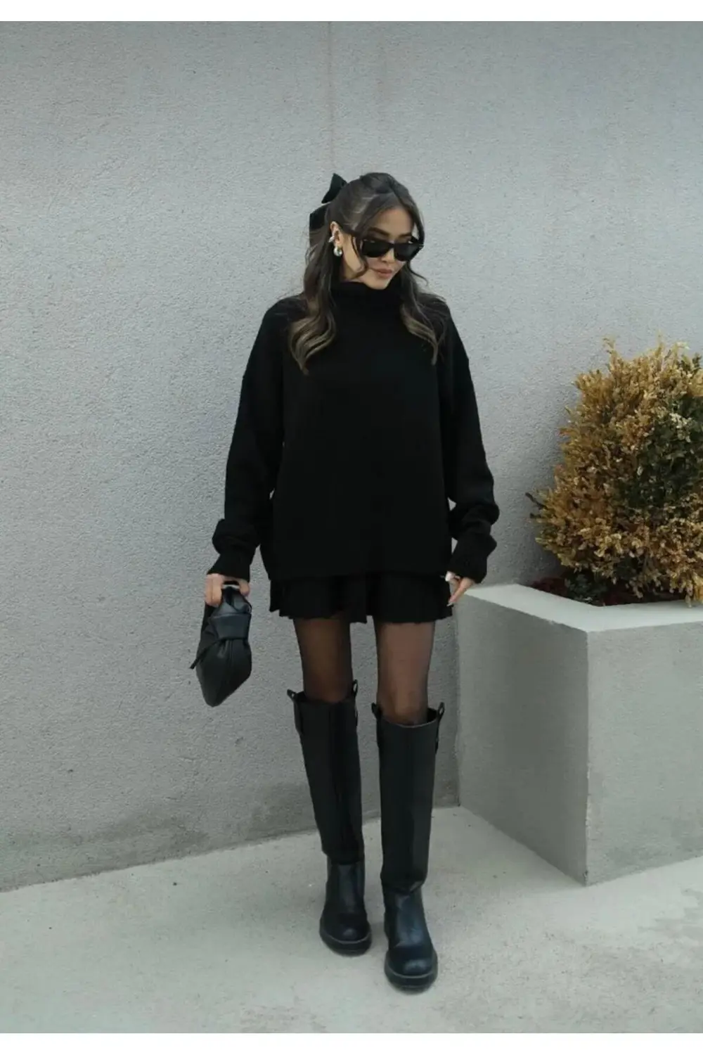 DGN'S 2'Lİ PİLİSELİ ETEK - BOĞAZLI KAZAK KADIN TRİKO ETEKLİ ALT Ü