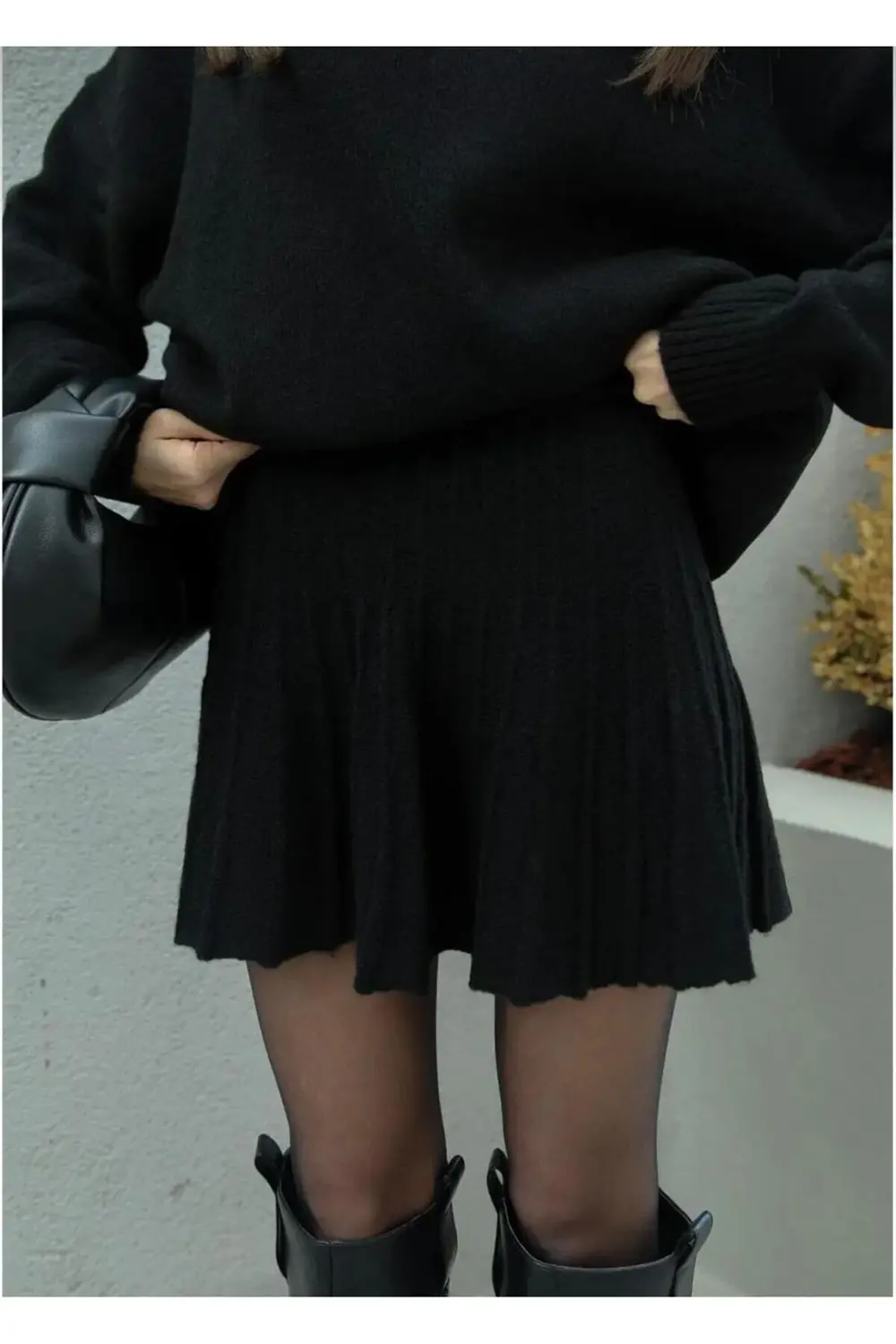 DGN'S 2'Lİ PİLİSELİ ETEK - BOĞAZLI KAZAK KADIN TRİKO ETEKLİ ALT Ü