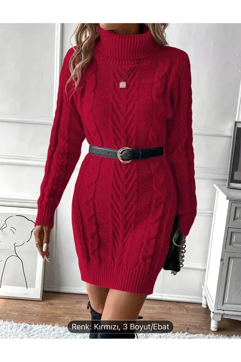 DGN'S BOĞAZLI SAÇ ÖRGÜLÜ KADIN TRİKO ELBİSE