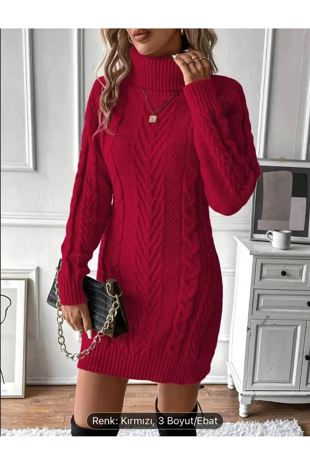 DGN'S BOĞAZLI SAÇ ÖRGÜLÜ KADIN TRİKO ELBİSE