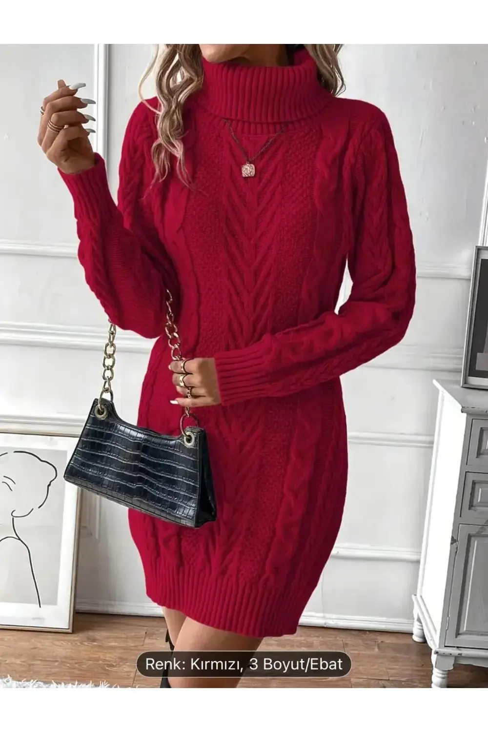 DGN'S BOĞAZLI SAÇ ÖRGÜLÜ KADIN TRİKO ELBİSE