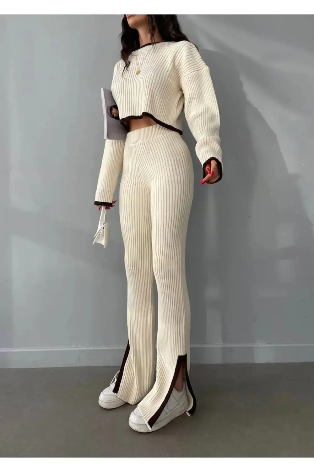 DGN'S ÇİZGİ DETAYLI 2'Lİ CROP-PANTOLON TAKIM