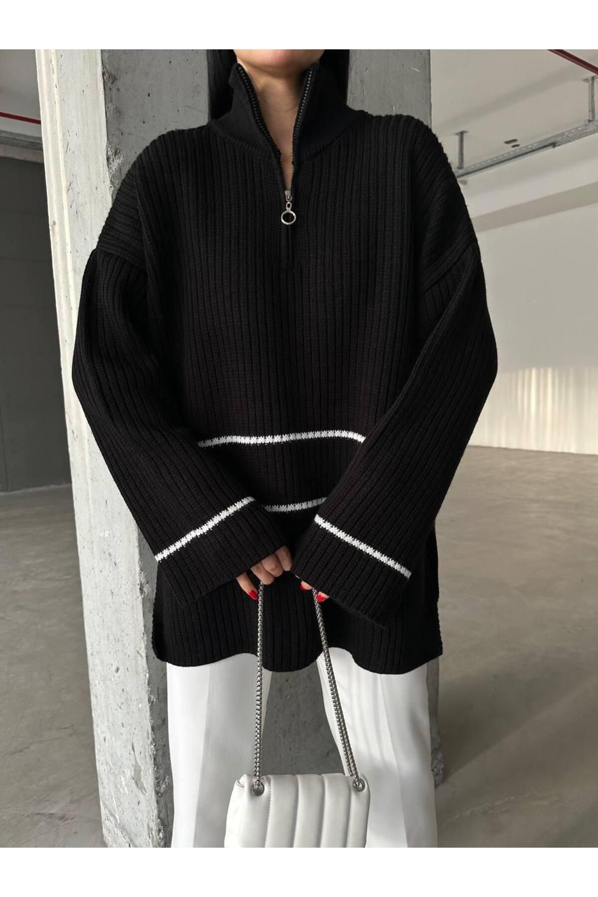 Nzl Tekstil Dgn's Çizgili&Yirtmaçli Kadin Tesettür Kazak