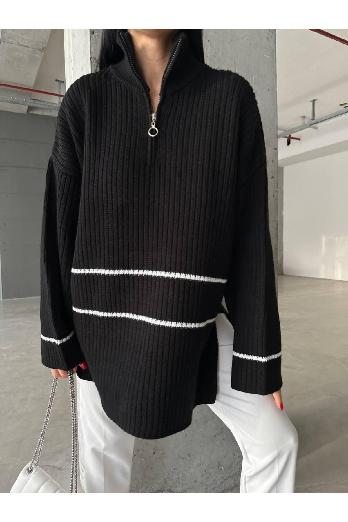 Nzl Tekstil Dgn's Çizgili&Yirtmaçli Kadin Tesettür Kazak