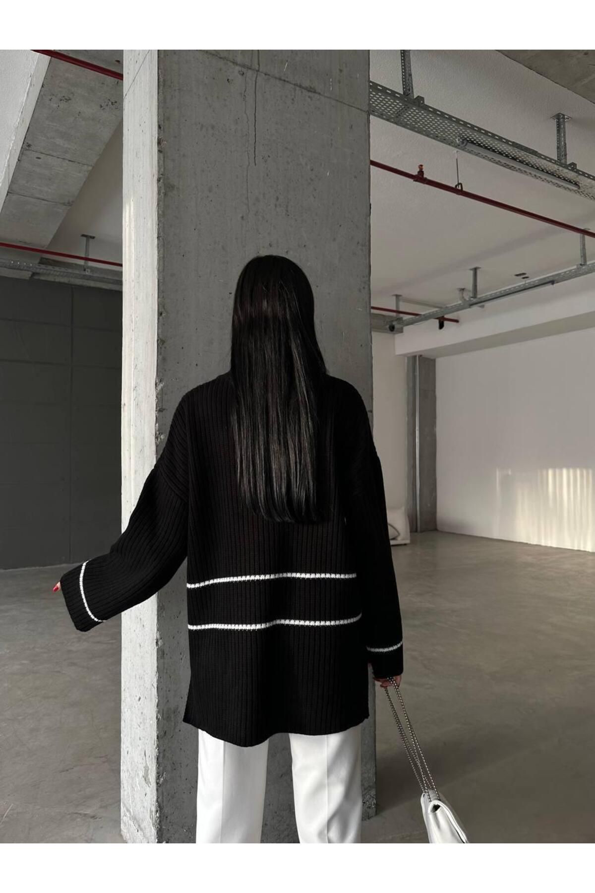 Nzl Tekstil Dgn's Çizgili&Yirtmaçli Kadin Tesettür Kazak