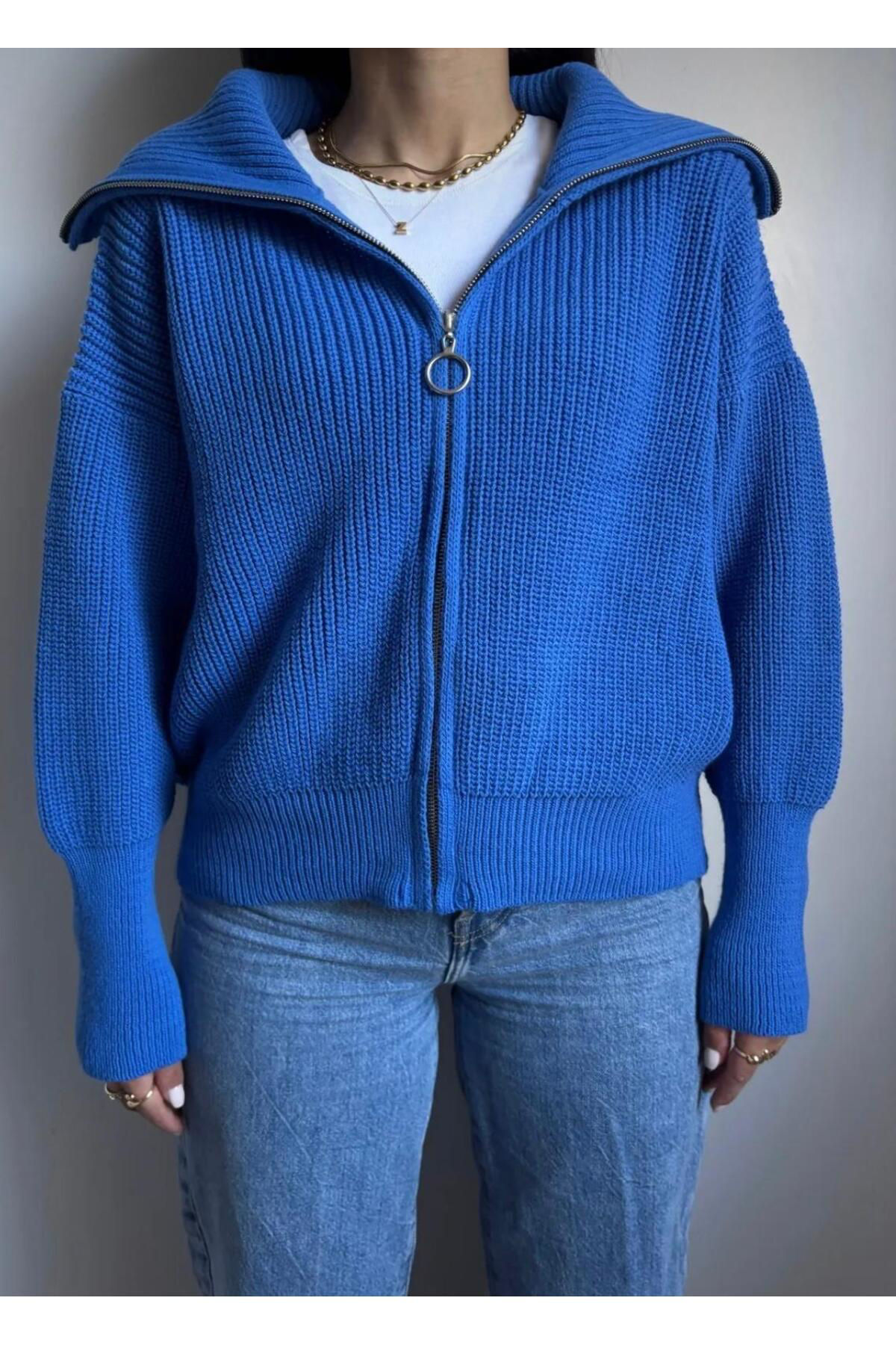 Diğer Marka Dgn's Devrik Yaka Fermuarli Kol Uçlari Dar Kadin Triko Hirka - Ce