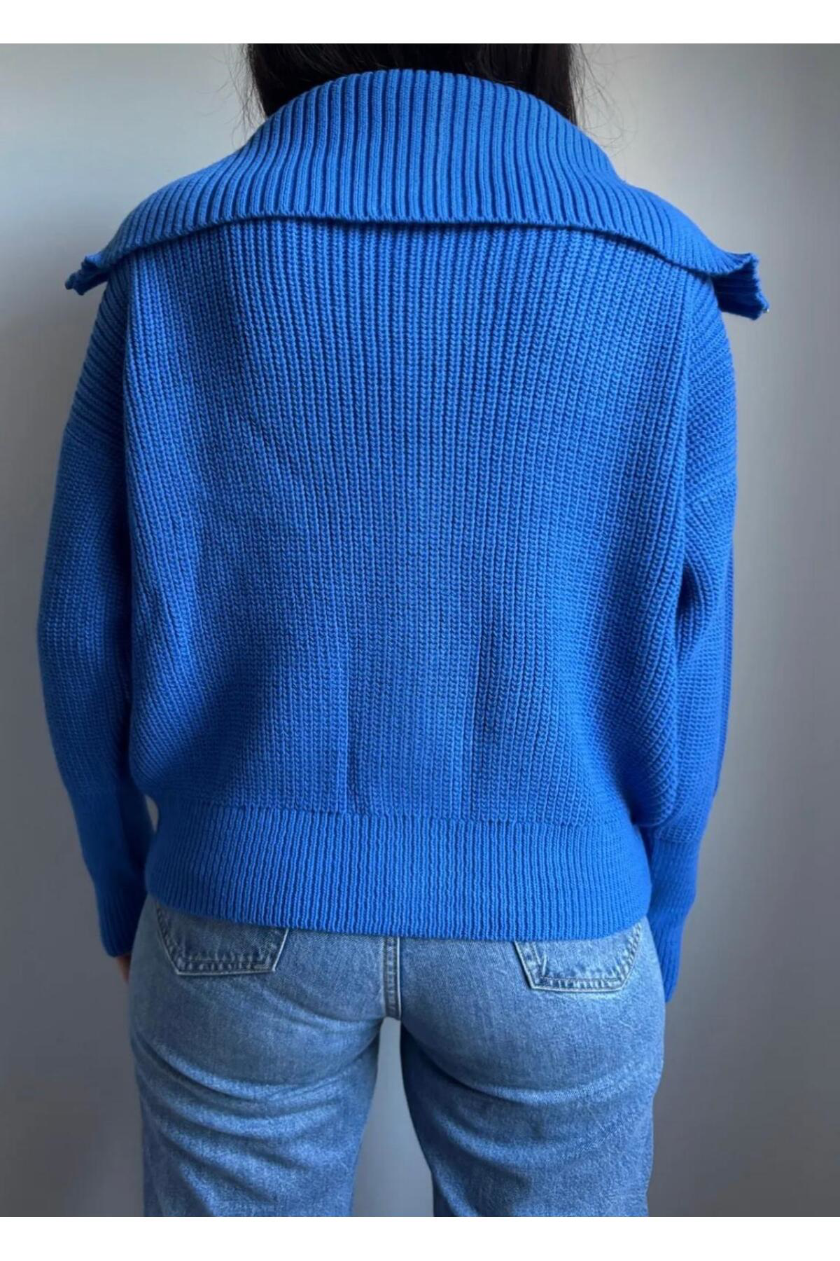 Diğer Marka Dgn's Devrik Yaka Fermuarli Kol Uçlari Dar Kadin Triko Hirka - Ce