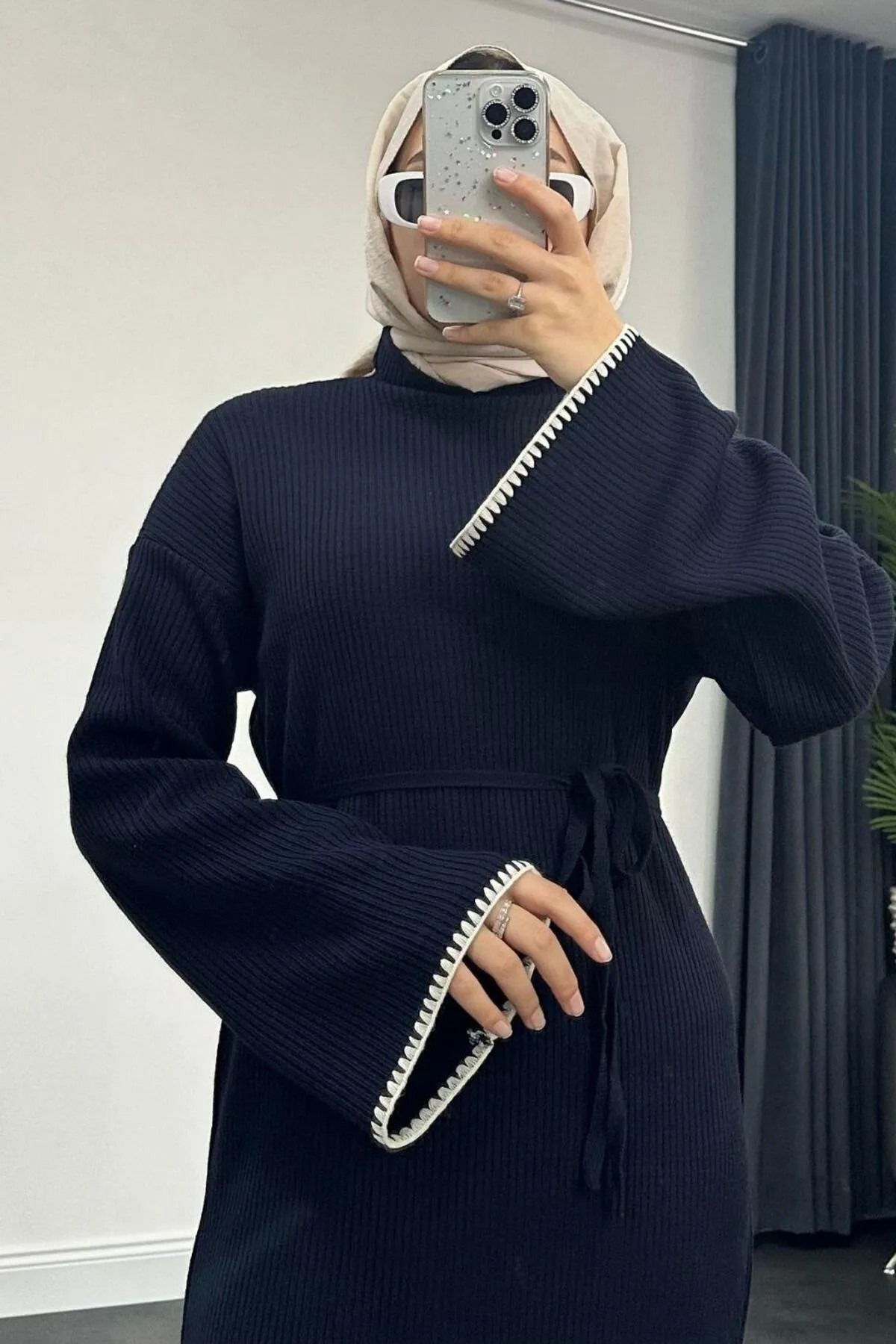 Nzl Tekstil Dgn's Dikiş Detayli-Kemer Bantli Triko Elbise