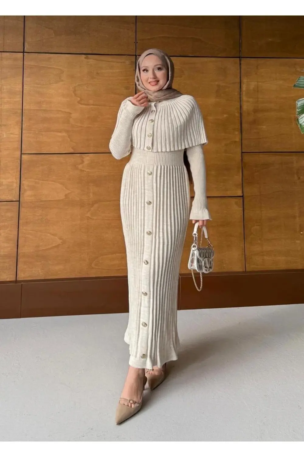 DGN'S DUBAI COLLECTION ÇOK DÜĞMELİ PELERİNLİ ELBİSE KADIN TRİKO T