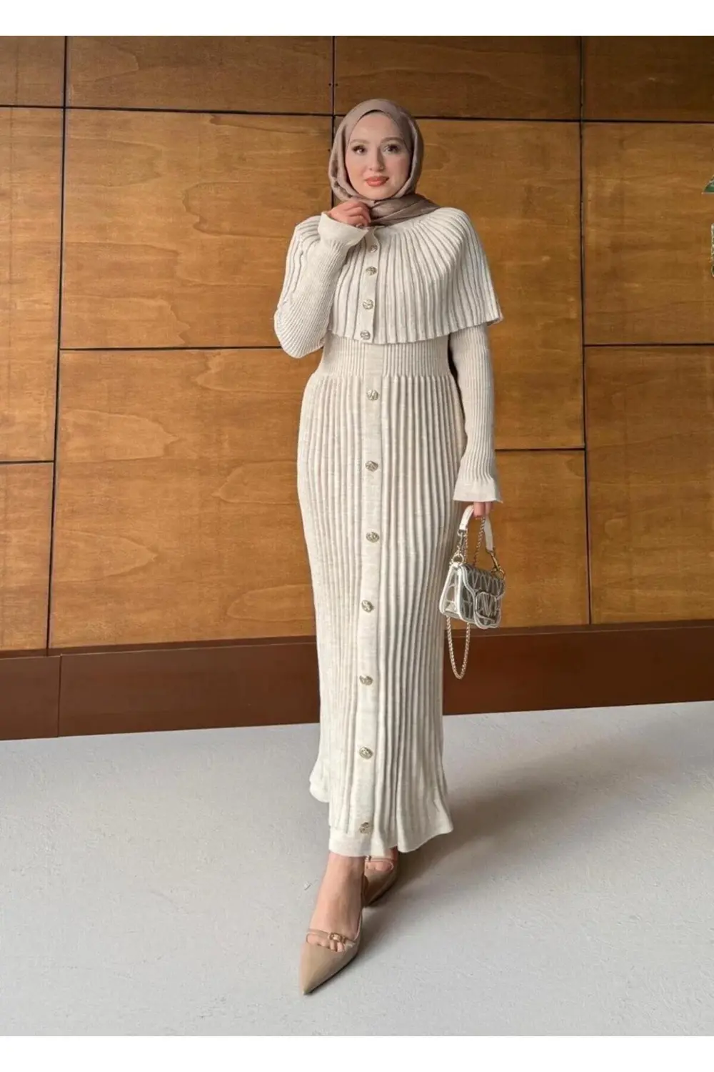 DGN'S DUBAI COLLECTION ÇOK DÜĞMELİ PELERİNLİ ELBİSE KADIN TRİKO T