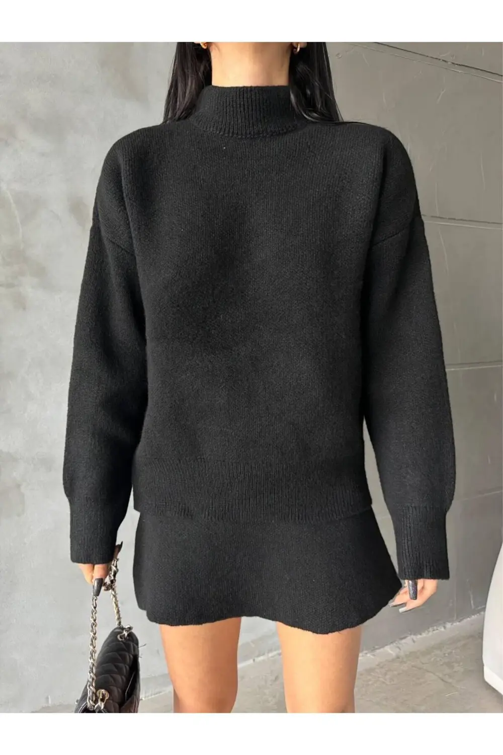 DGN'S DÜZ BASIC YUMUŞAK DOKULU 2'Lİ KAZAK-ETEK TAKIM