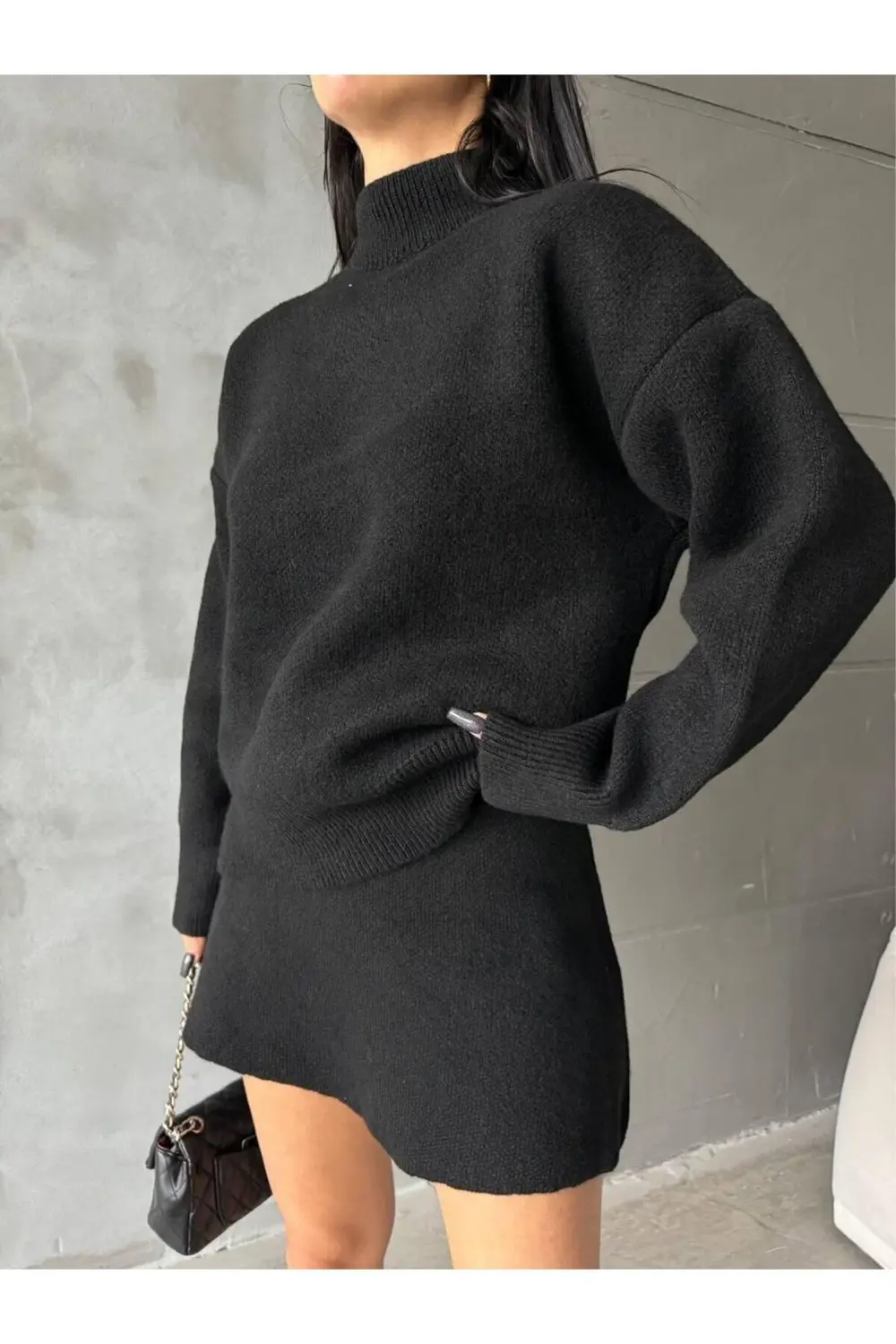 DGN'S DÜZ BASIC YUMUŞAK DOKULU 2'Lİ KAZAK-ETEK TAKIM