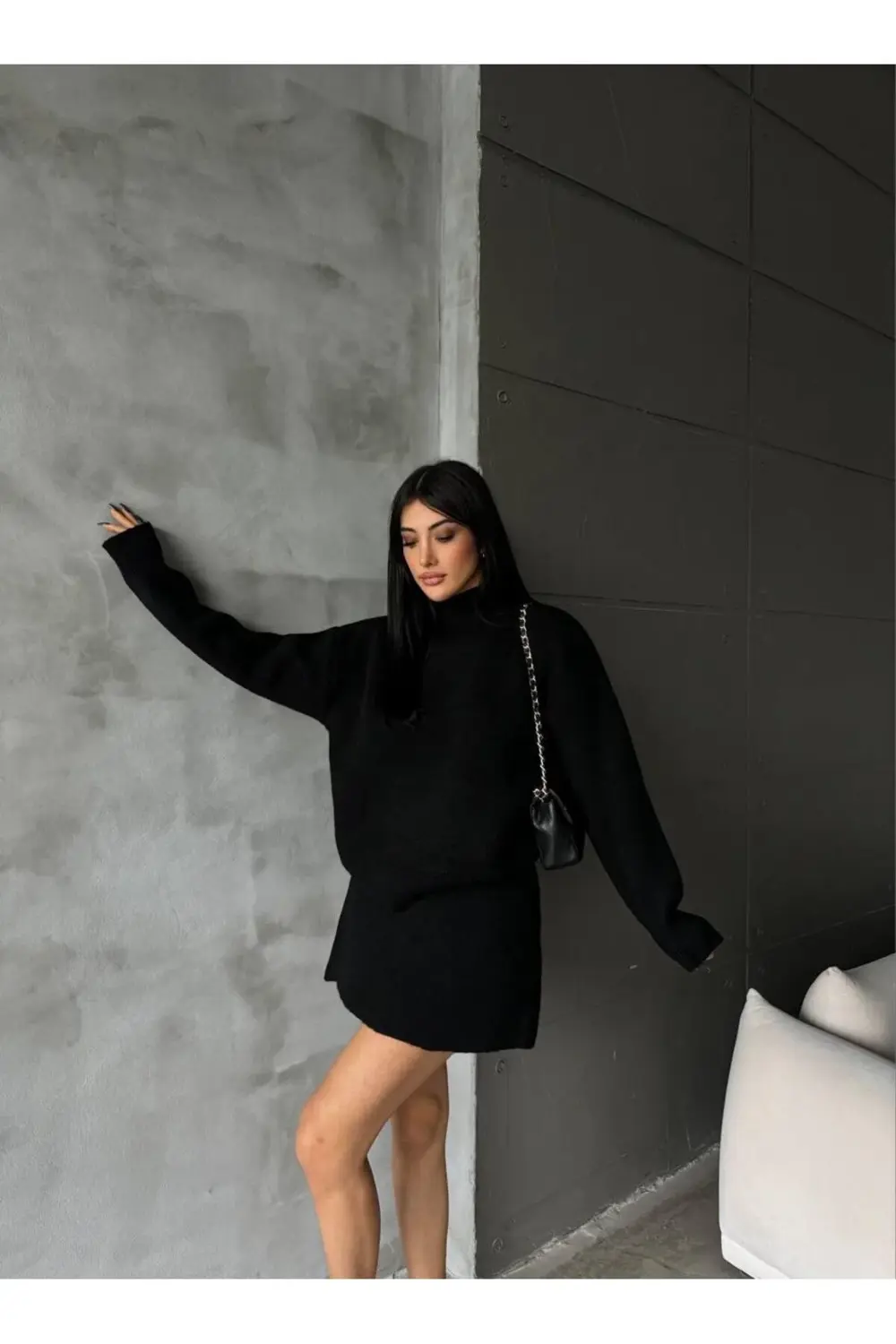 DGN'S DÜZ BASIC YUMUŞAK DOKULU 2'Lİ KAZAK-ETEK TAKIM