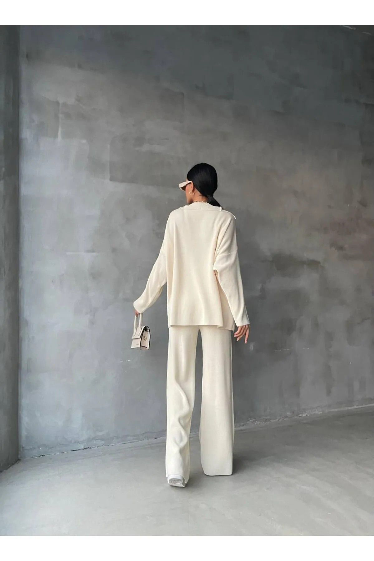 Nzl Tekstil Dgn's Fermuar Detayli Fitilli 2'Li Oversize Kazak-Pantolon Takim