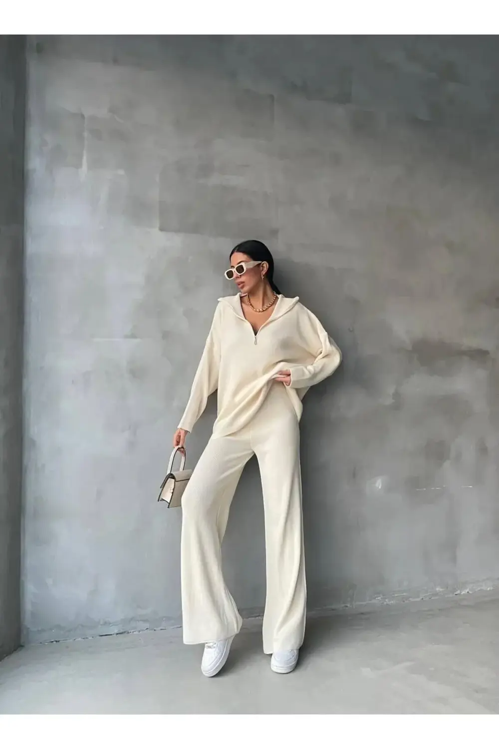 DGN'S FERMUAR DETAYLI FİTİLLİ 2'Lİ OVERSİZE KAZAK-PANTOLON TAKIM