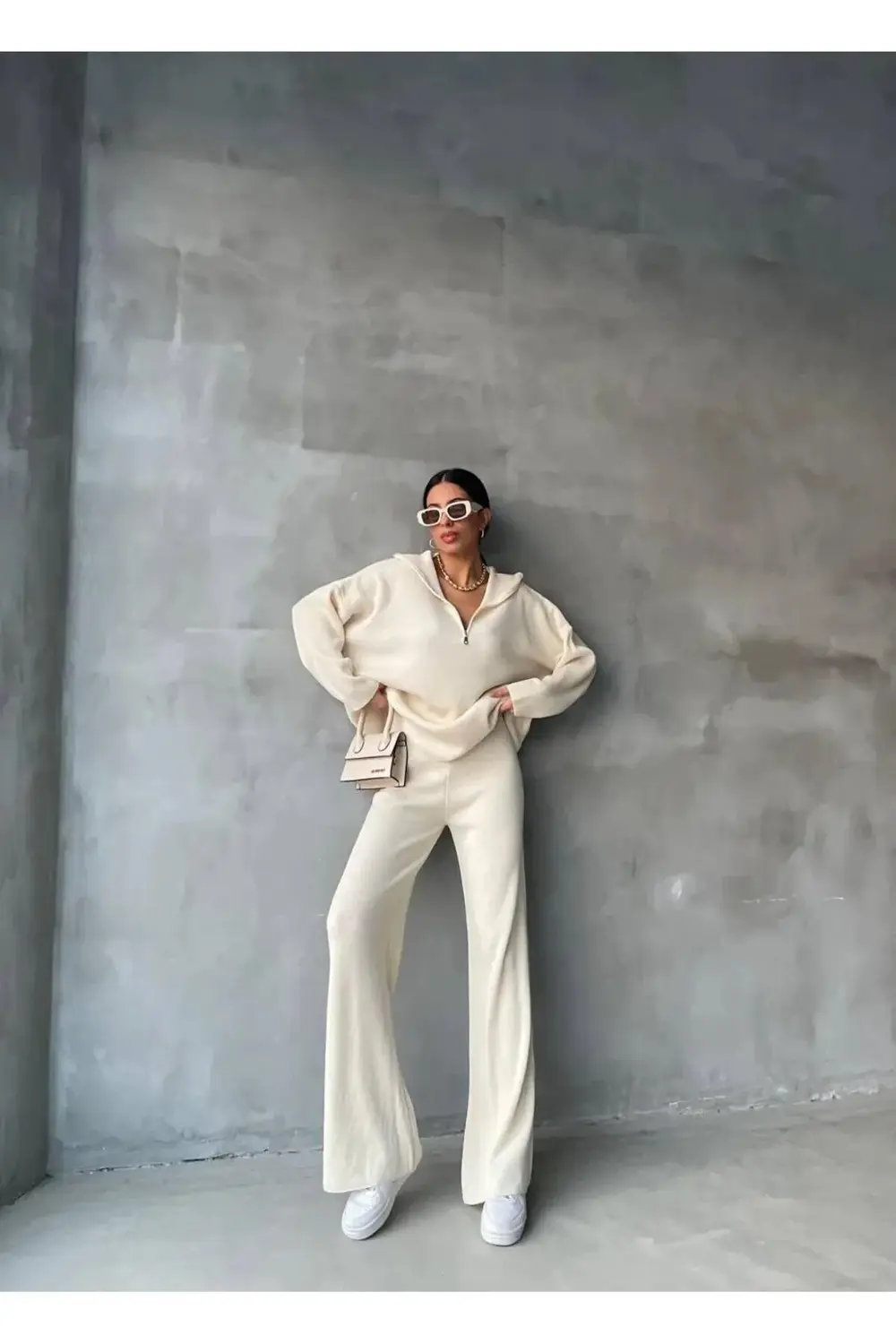 DGN'S FERMUAR DETAYLI FİTİLLİ 2'Lİ OVERSİZE KAZAK-PANTOLON TAKIM