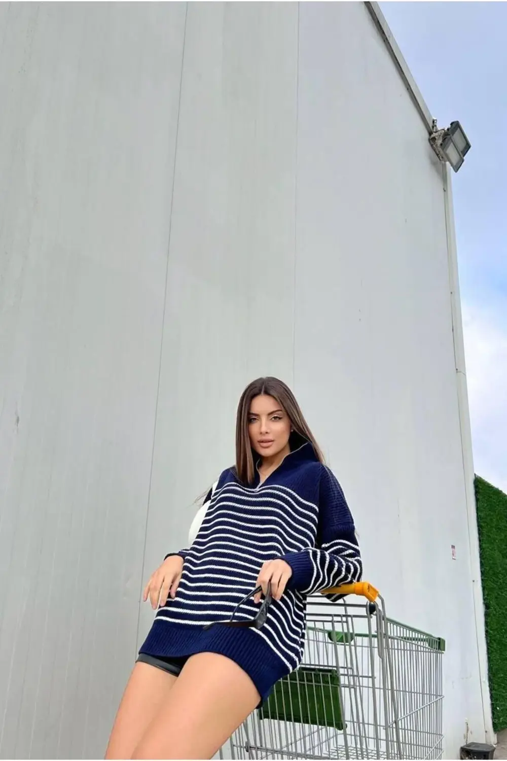 DGN'S FERMUARLI-ÇİZGİLİ OVERSİZE KADIN TRİKO KAZAK