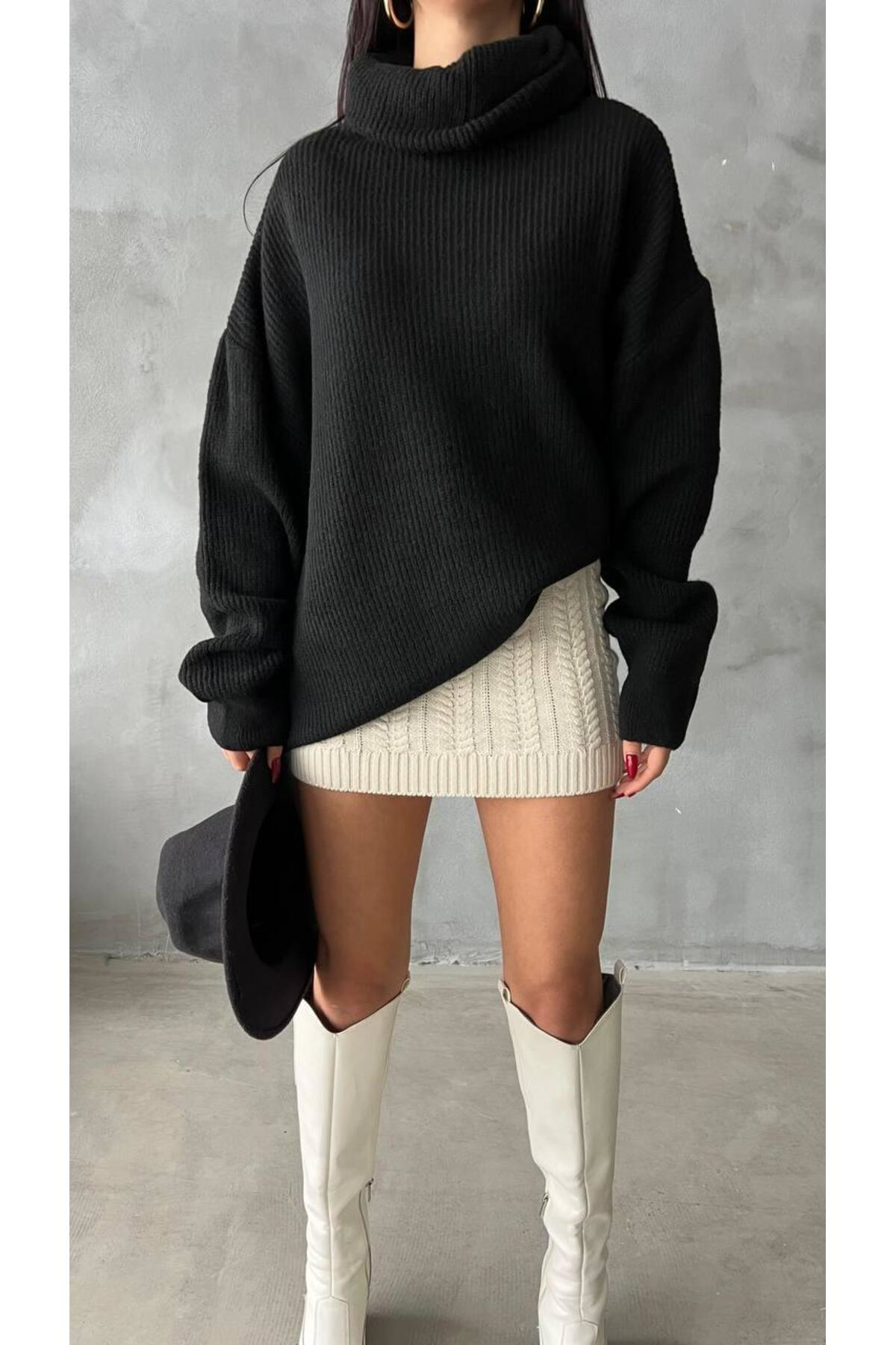 Nzl Tekstil Dgn's Kadin Boğazli Oversize Triko Kazak