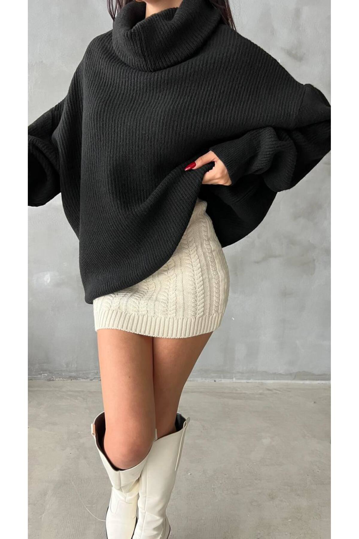 Nzl Tekstil Dgn's Kadin Boğazli Oversize Triko Kazak