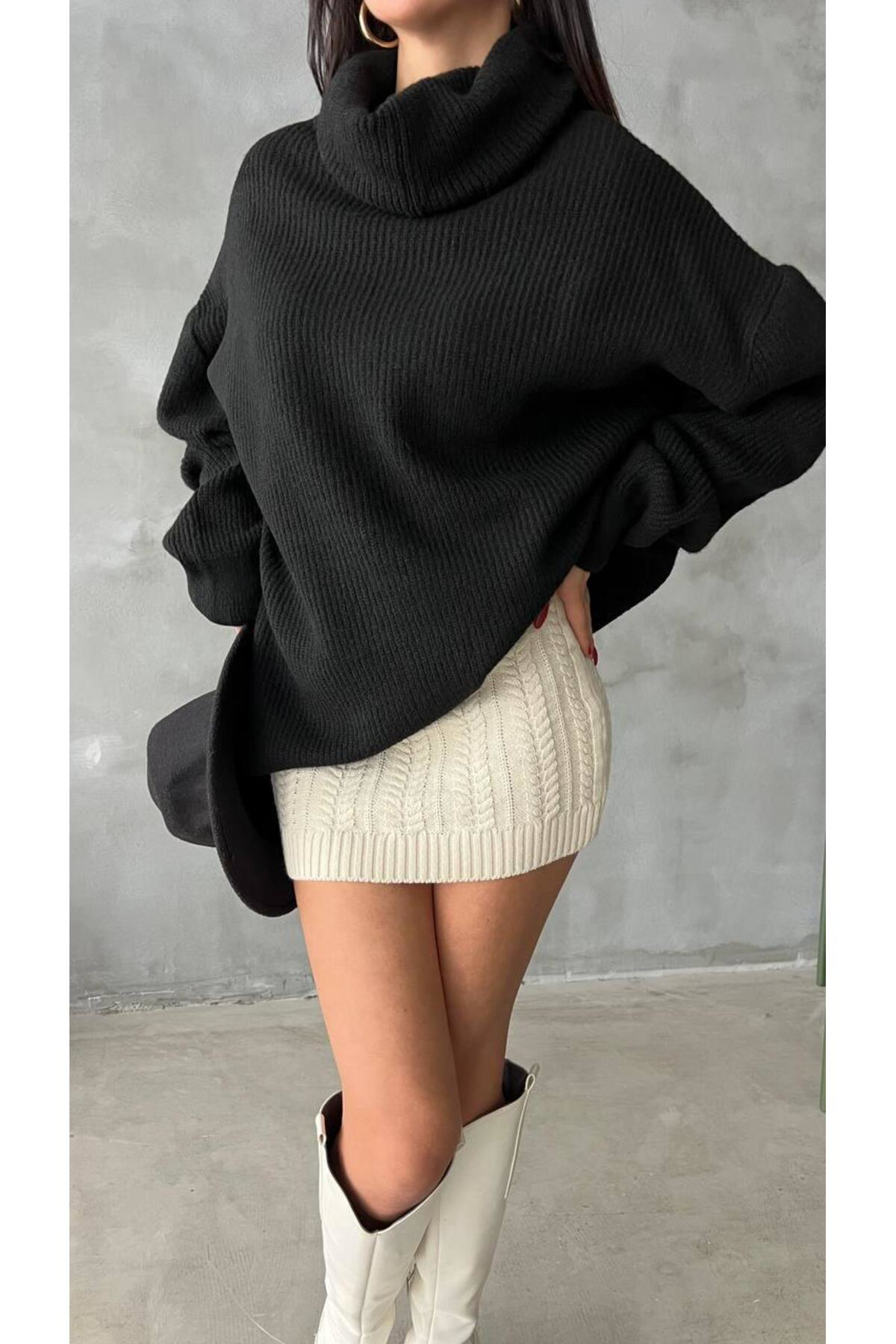 Nzl Tekstil Dgn's Kadin Boğazli Oversize Triko Kazak