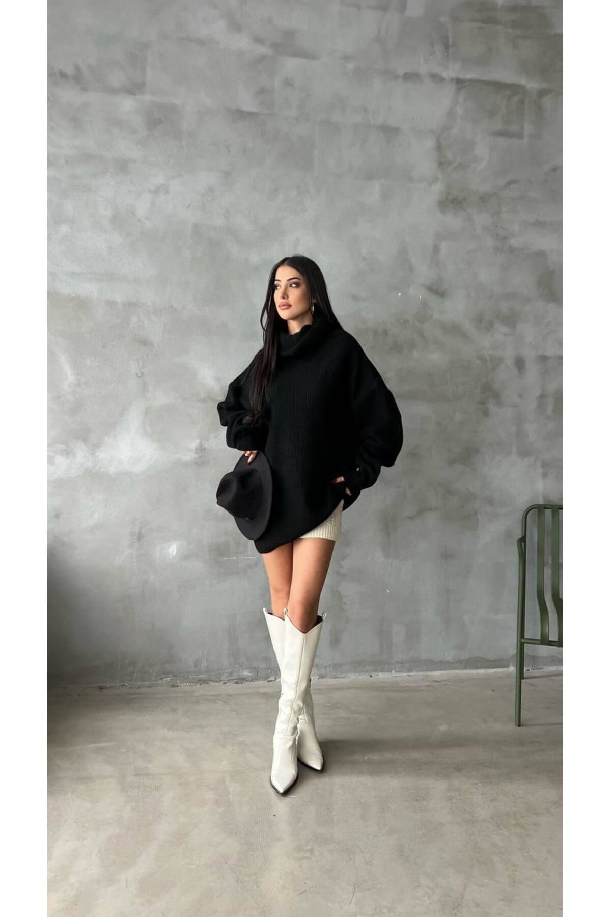 Nzl Tekstil Dgn's Kadin Boğazli Oversize Triko Kazak