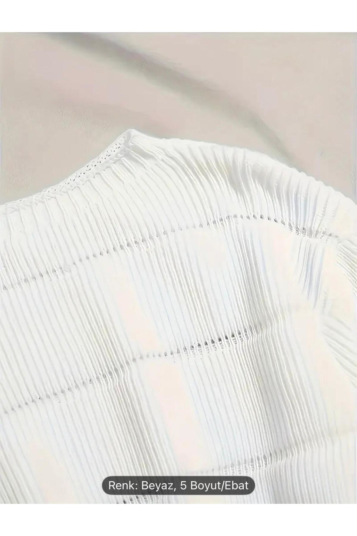 Nzl Tekstil Dgn's Kendinden Sifir Yakali Kabartmali Balonkol Görünümlü Kadin